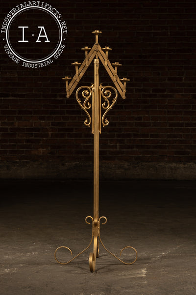 Vintage Gold-Painted Adjustable Floor Candelabra