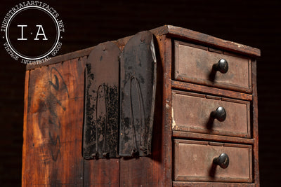 Early Wooden Parts Cabinet with Metal Drawers