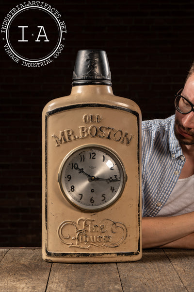 c. 1940s Old Mr. Boston Advertising Bottle Display w. Gilbert 8-Day Clock
