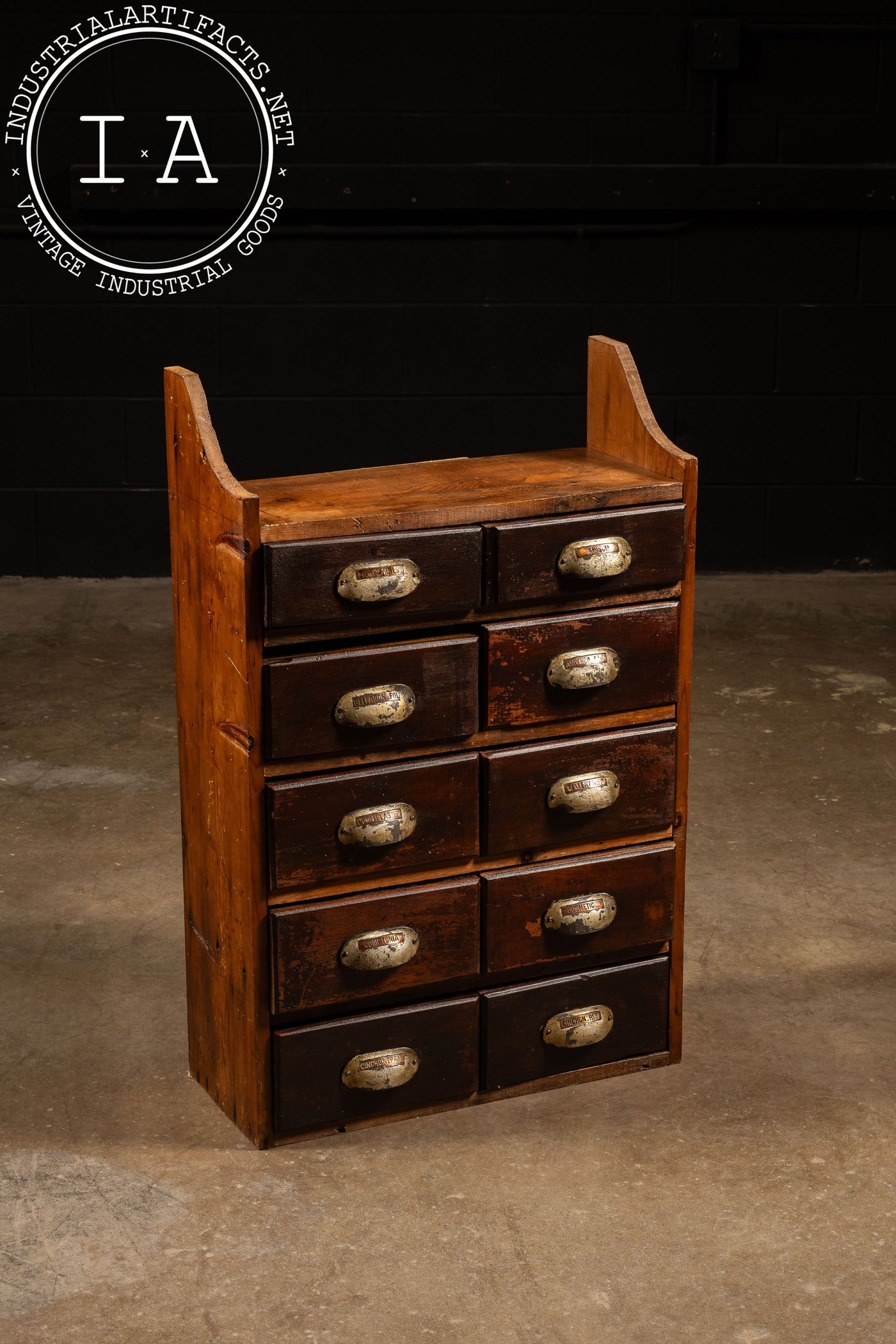 Large Antique Apothecary Cabinet with Copper Drawer Pulls