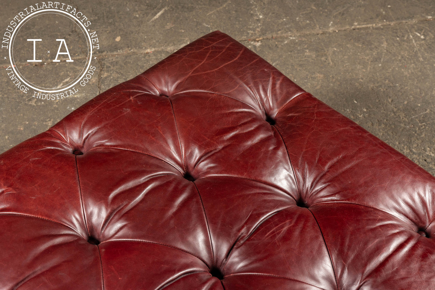 Large Tufted Leather Ottoman in Red