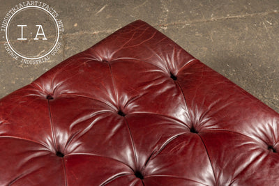 Large Tufted Leather Ottoman in Red