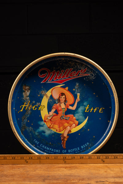 Vintage Tin Litho Miller "Girl on the Moon" High Life Tray