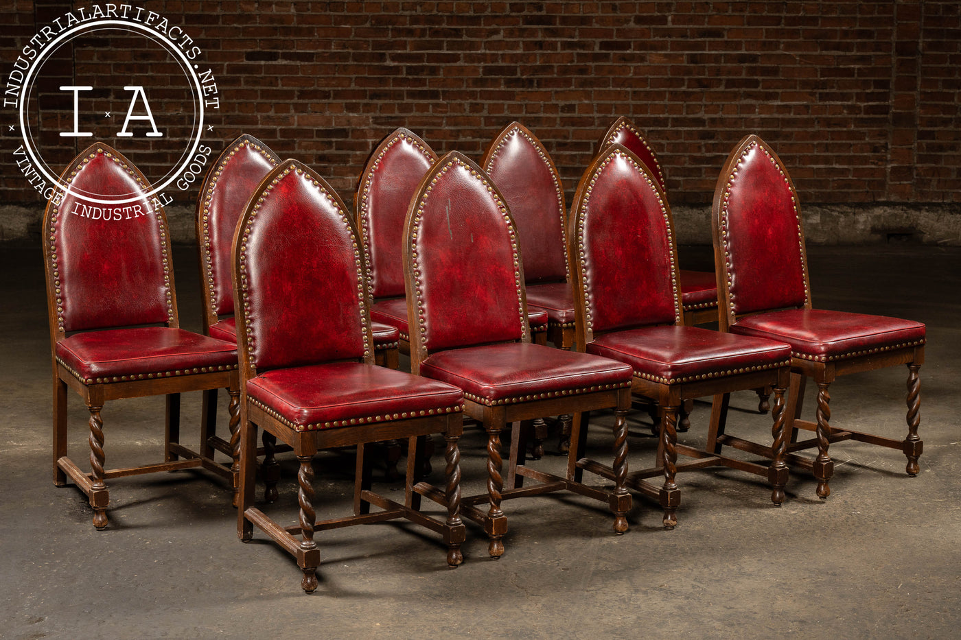 Set of Nine Gothic Revival Dining Chairs