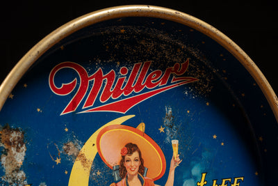 Vintage Tin Litho Miller "Girl on the Moon" High Life Tray