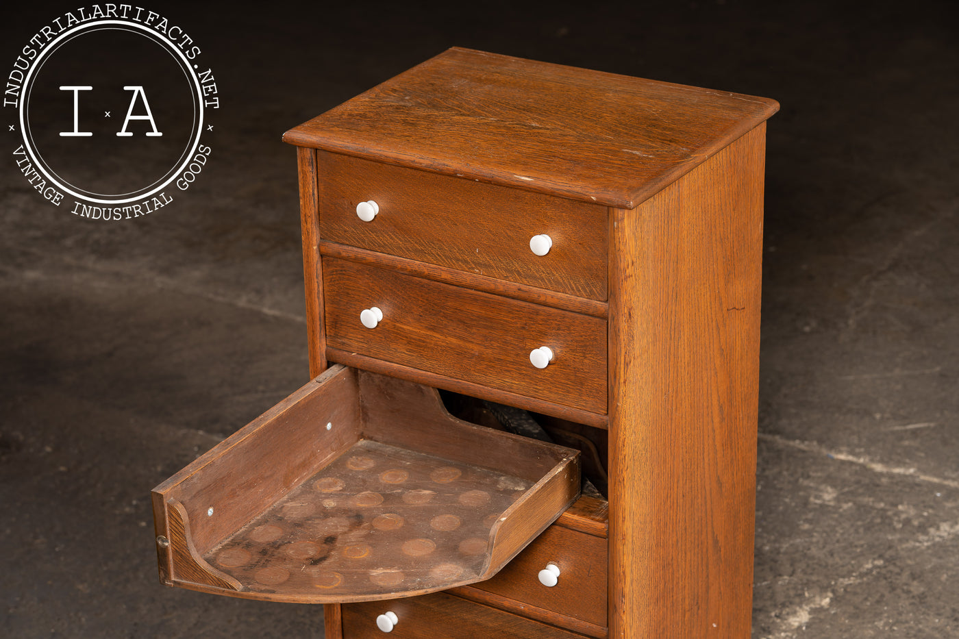 Vintage Oak Six-Drawer Swing-Out Cabinet