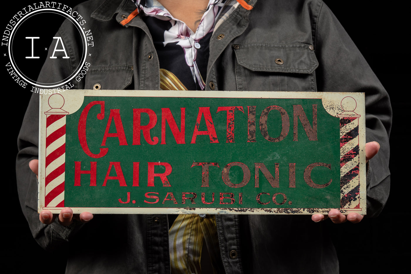 Vintage Carnation Hair Tonic Flange Sign