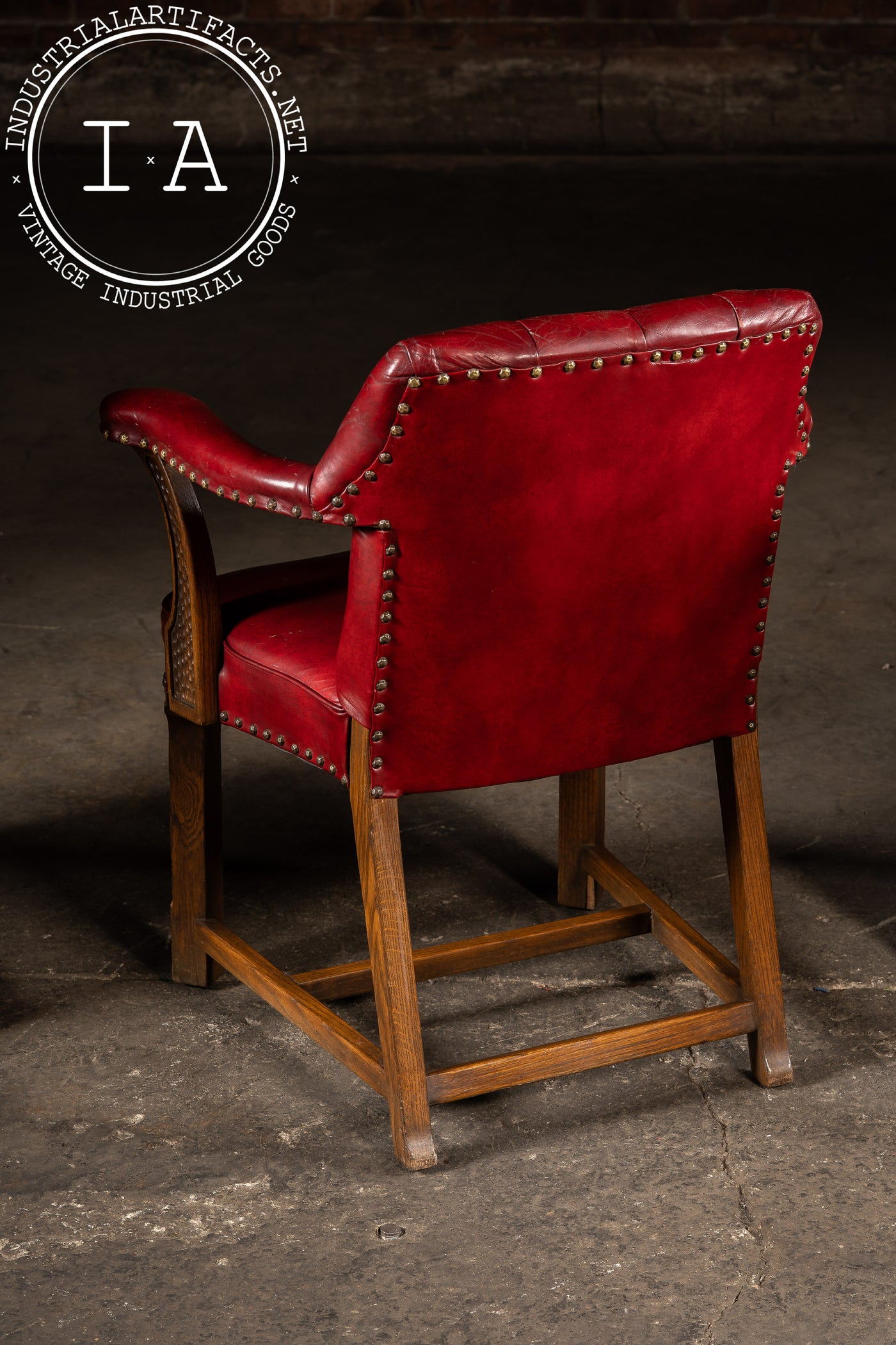 Set Of Four Tufted Leather Bankers Chairs in Red