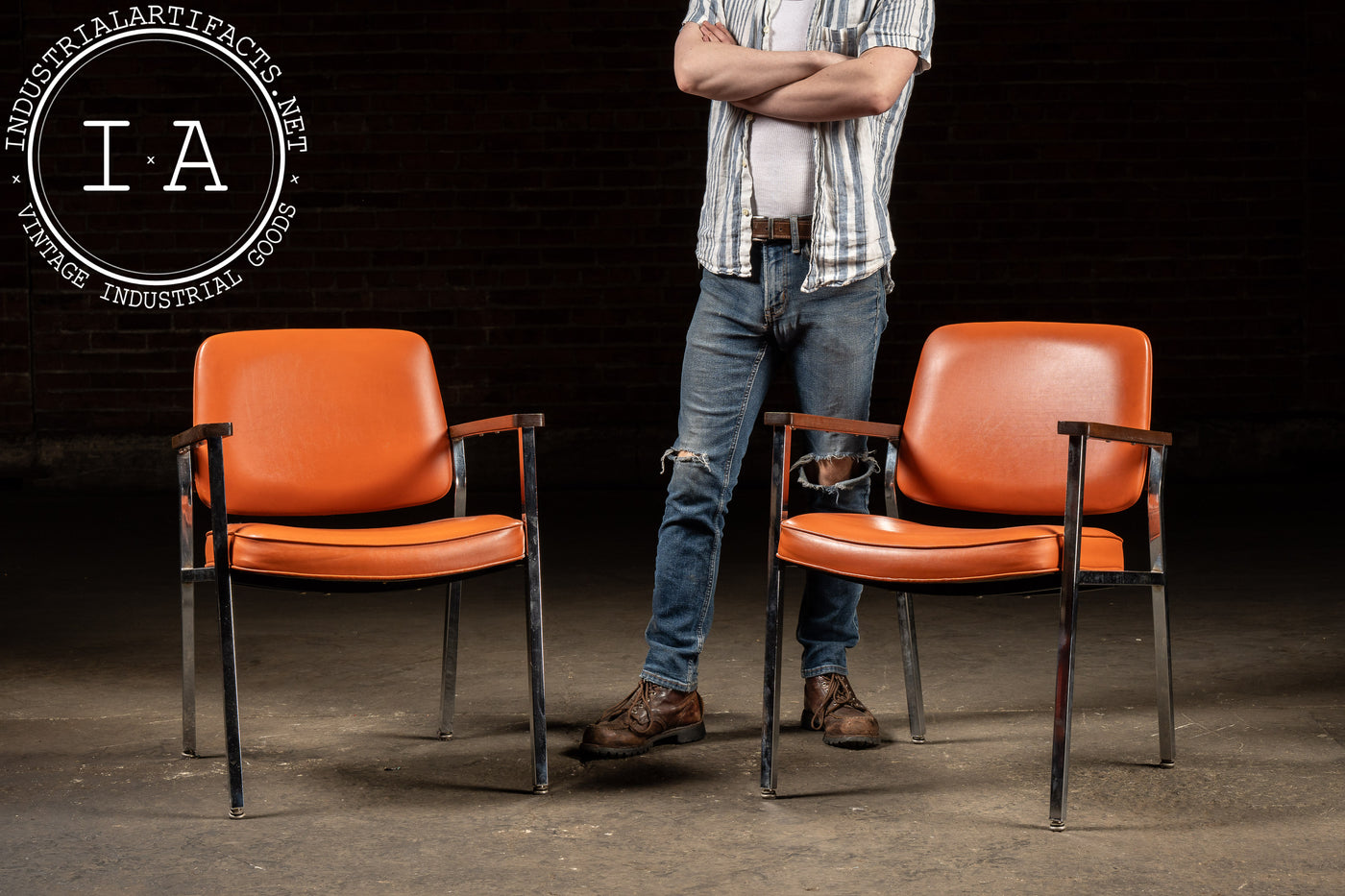 Pair of MCM Office Chairs in Orange by Delwood