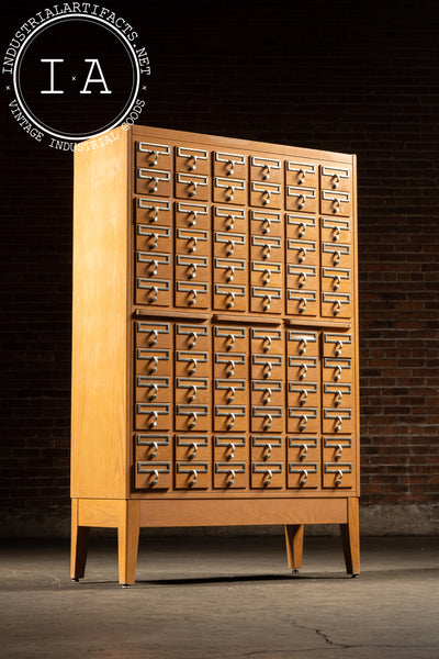 Vintage 72 Drawer Oak Library Card Catalog Cabinet with Writing Surfaces