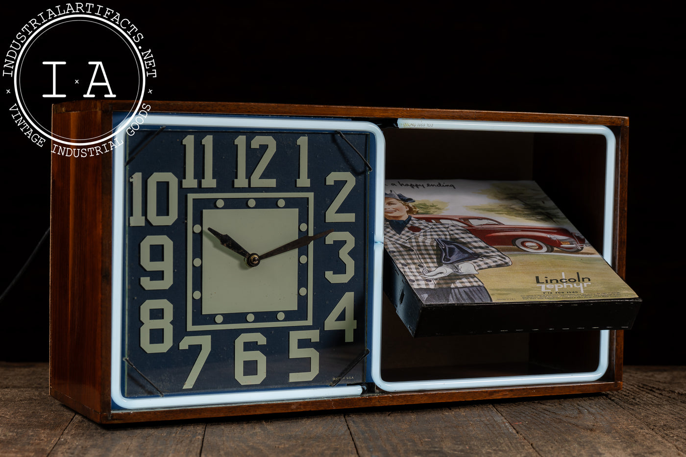 Vintage Neon Revolving Advertising Clock by Electric Ad Clock