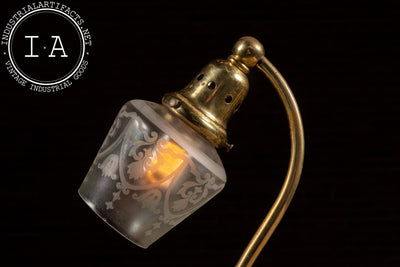 Early 20th Century Brass Table Lamp w. Frosted Shade