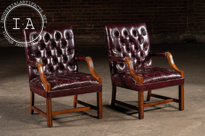 Pair of Tufted Leather Square-Back Dining Chairs in Oxblood