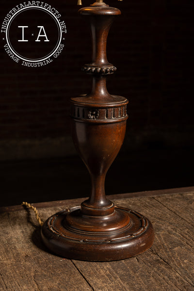 Antique Wooden Table Lamp with Brass Double Socket