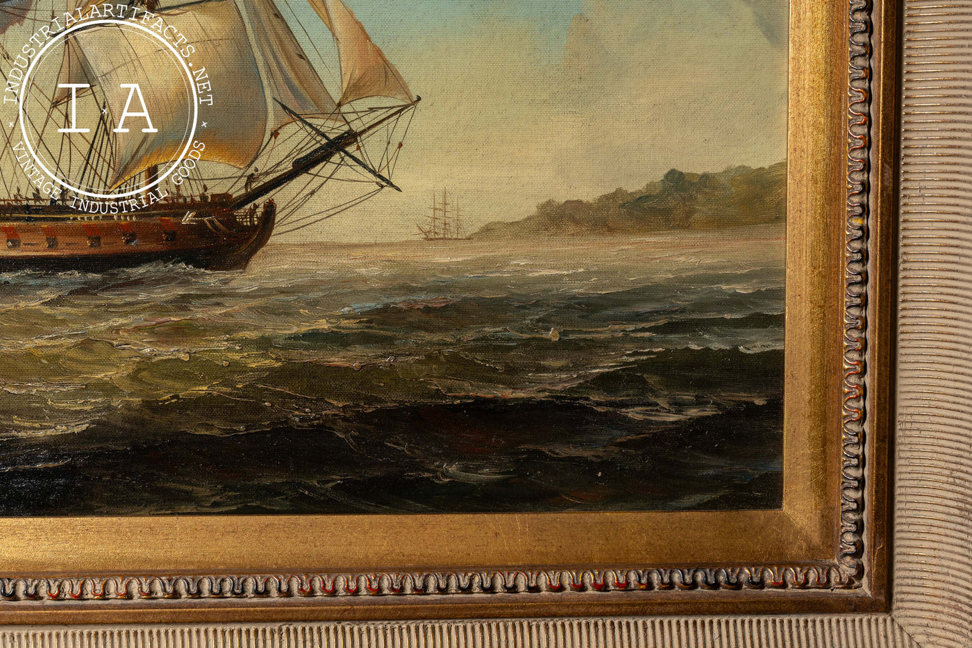 24-Gun Sloop Warship | Framed Original Sanders Nautical Oil Painting, Signed