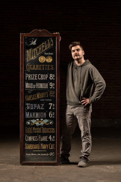 Early Reverse On Glass Gold Leaf Painted Mitchell's Cigarettes Sign