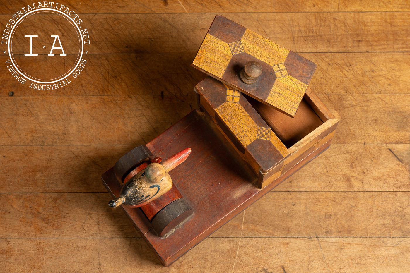 Vintage Mechanical Wooden Cigarette Box and Dispenser