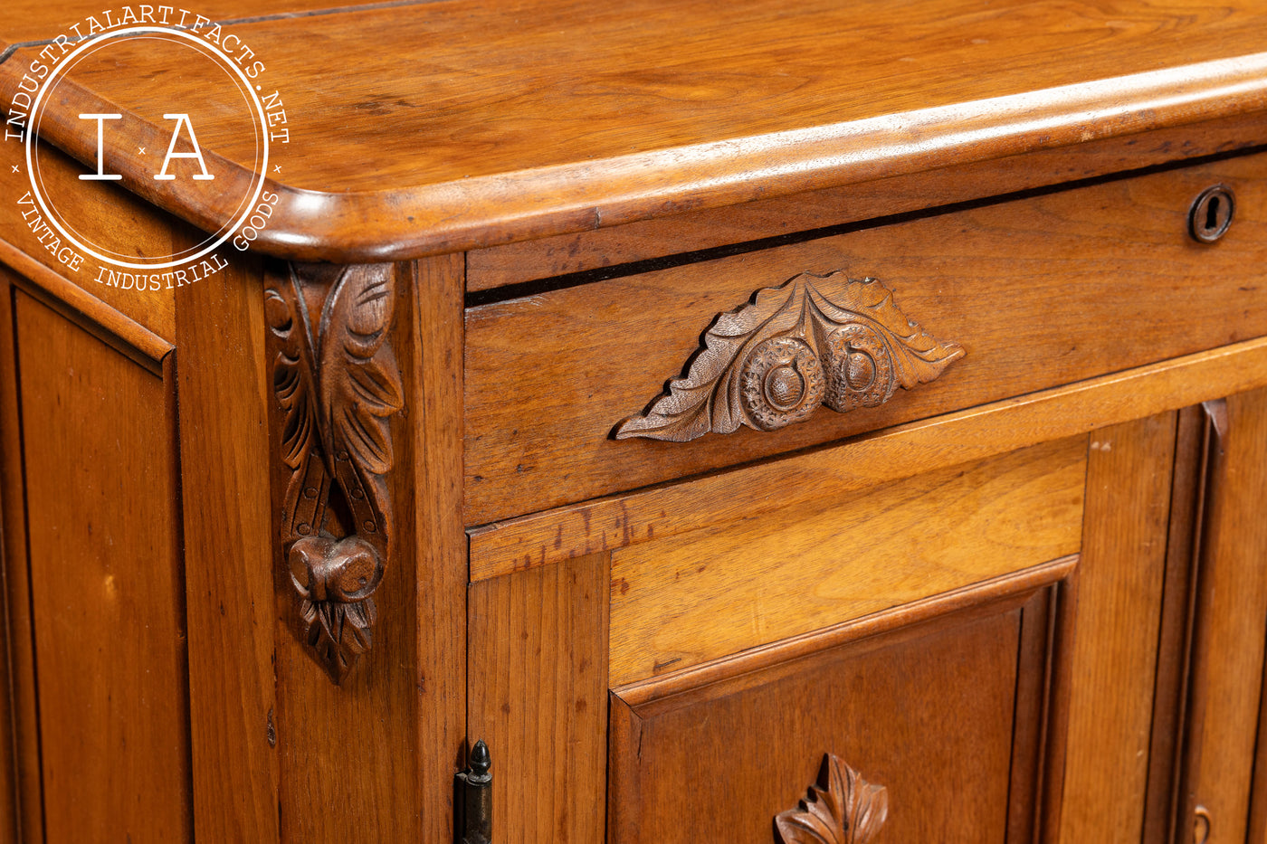 Antique Carved Wooden Lowboy Storage Cabinet