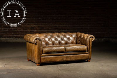Vintage Chesterfield Tufted Leather Sofa with Cushions in Brown