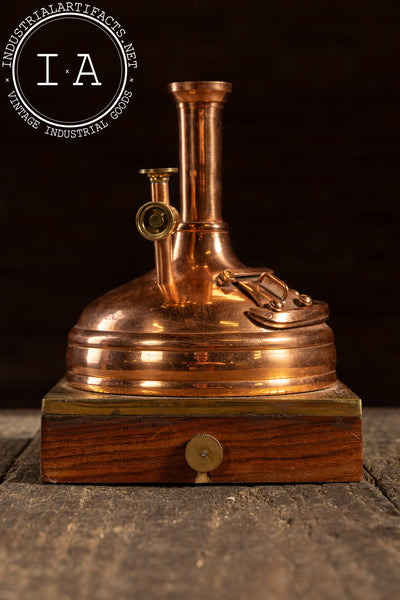 Miniature Copper Brewing Kettle Model on Wood Base