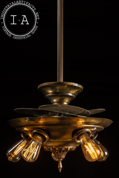 Antique Brass "Bird Wing" Ceiling Fixture with Retractable Blades