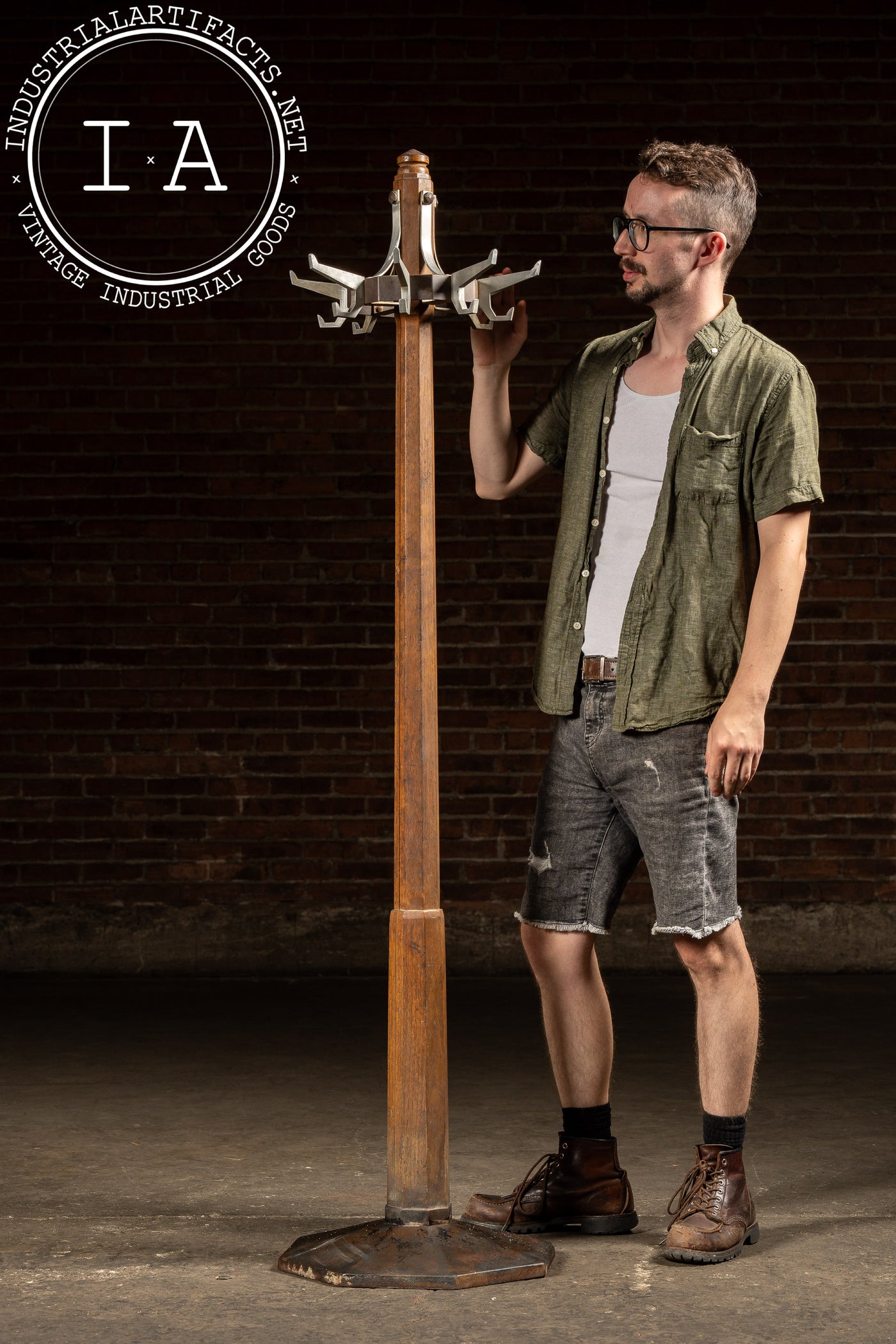 Antique Oak Mission-Style Barbershop Coat Rack