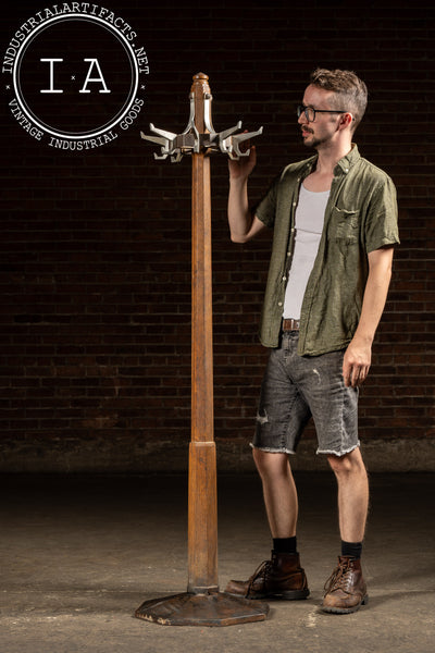 Antique Oak Mission-Style Barbershop Coat Rack