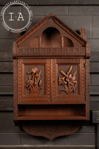 19th Century Carved Monogram Wall-Mounted Cabinet