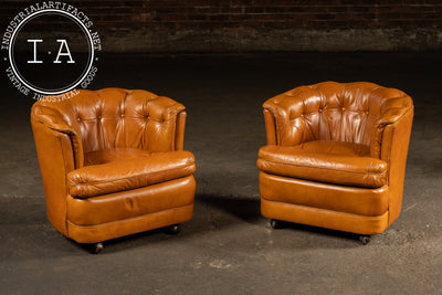 Pair of Tufted Barrel Back Leather Club Chairs by Classic Leather, Inc.