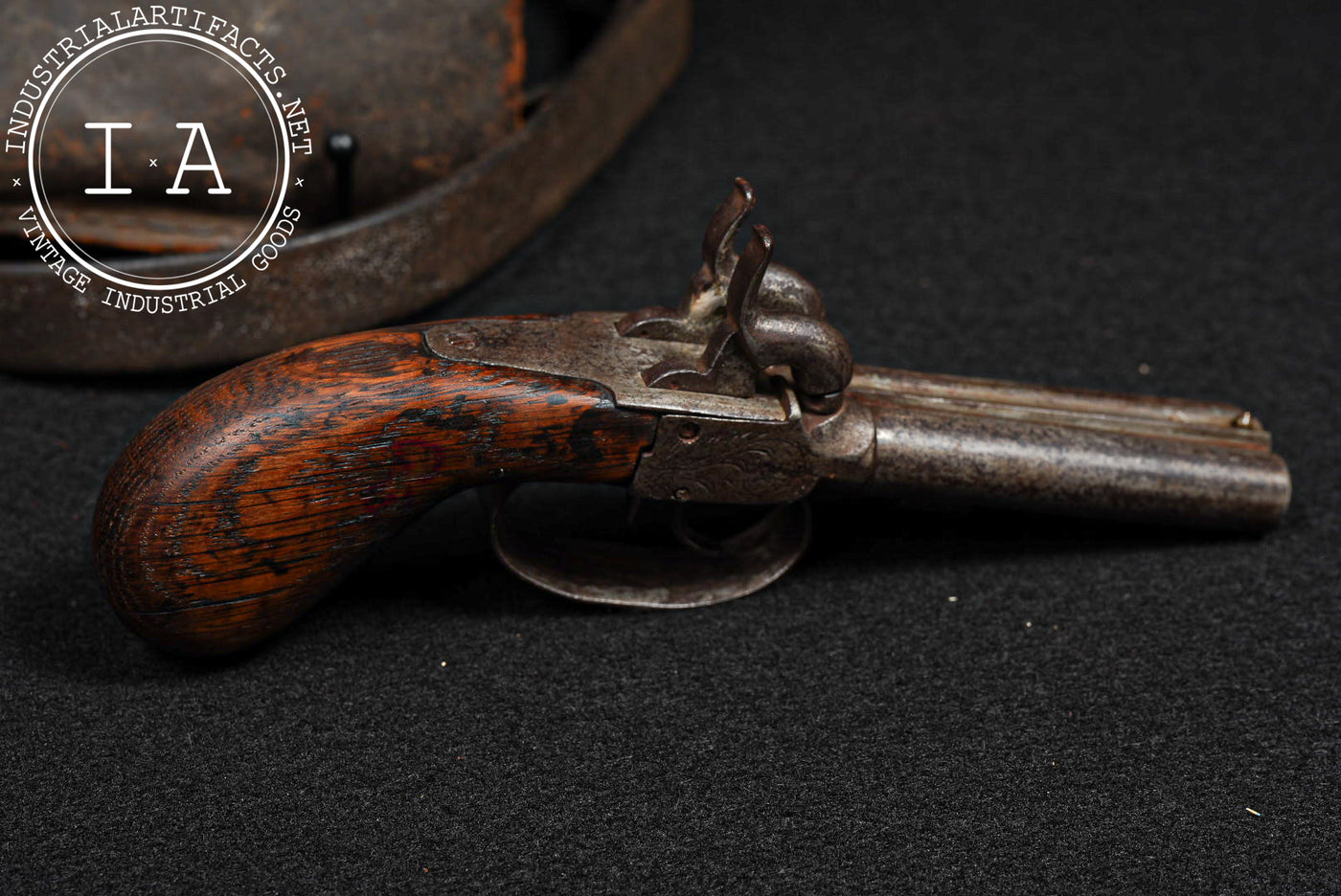 Civil War-Era Flintlock Pistol with Powder Horn and Leather Cartridge Pouch