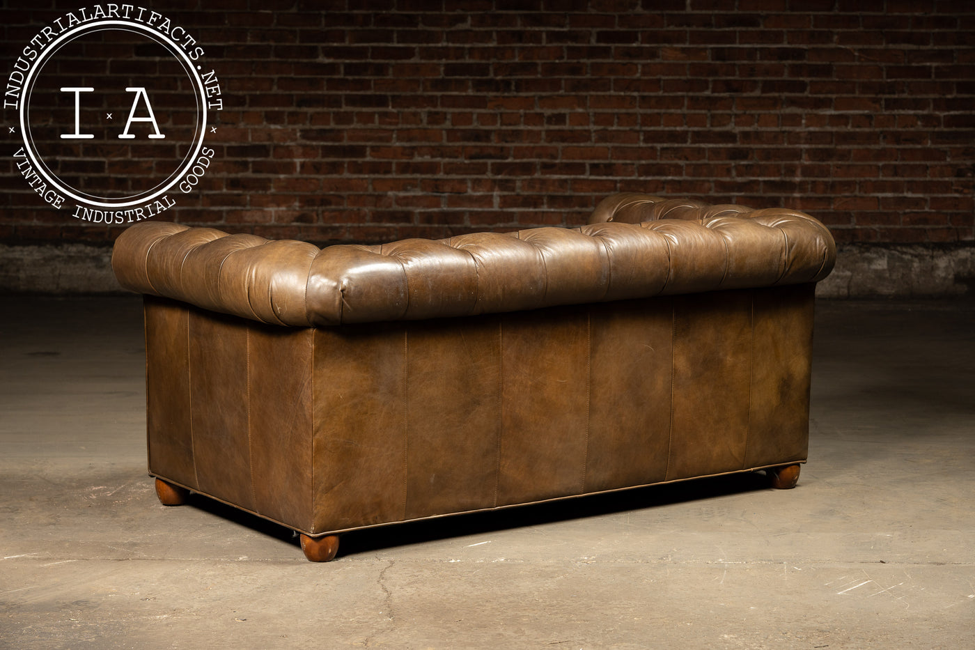 Vintage Chesterfield Tufted Leather Sofa with Cushions in Brown