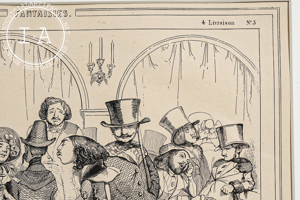 Framed 19th Century Satirical Lithograph by J. Traviès