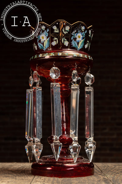 Pair of 19th Century Bohemian Ruby Glass Mantle Lusters with Prisms