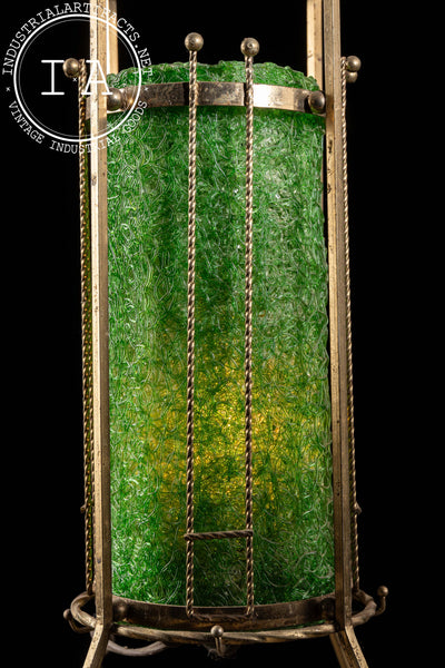 MCM Art Deco-Inspired Spaghetti Lamp Ashtray Stand in Green