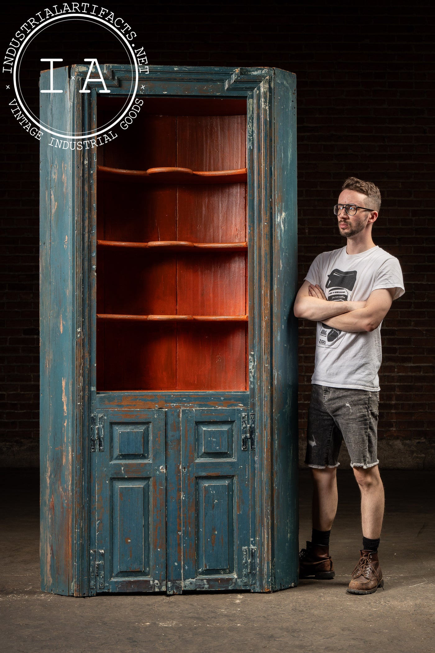 Primitive Chippy Corner Cupboard in Blue