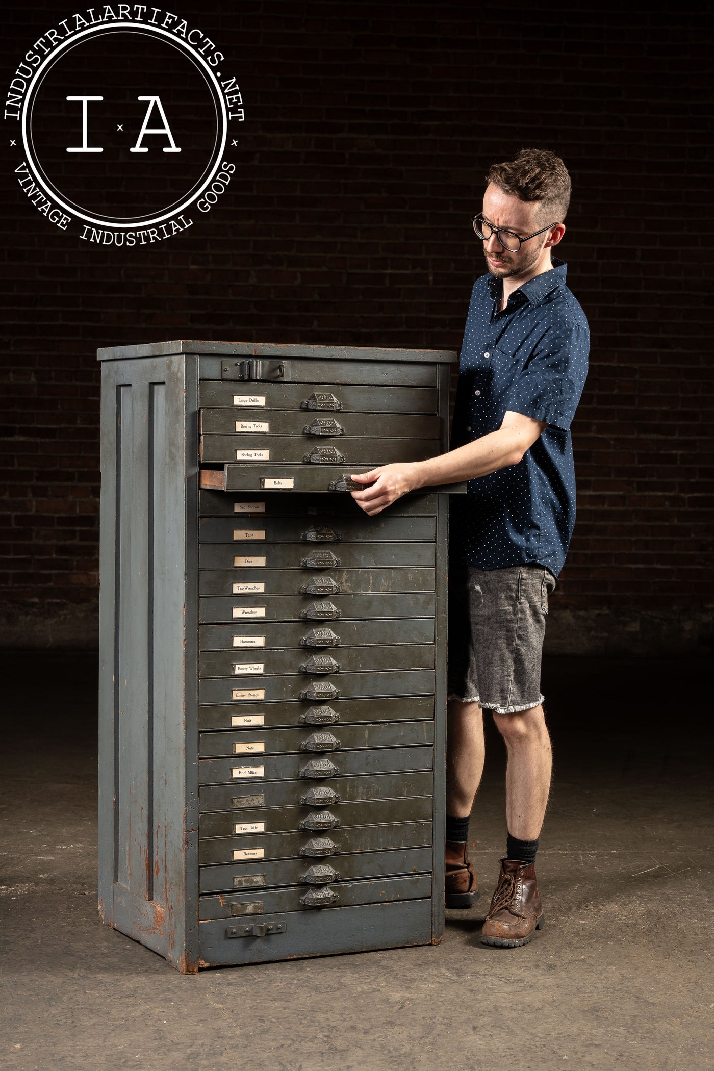 Early 20th Century Oak Typesetter's Cabinet in Gray