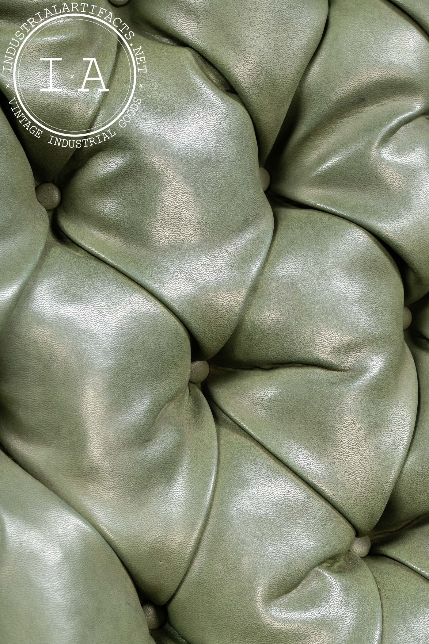 Antique Tufted Leather Lounge Armchair with Carved Dog Accents in Green