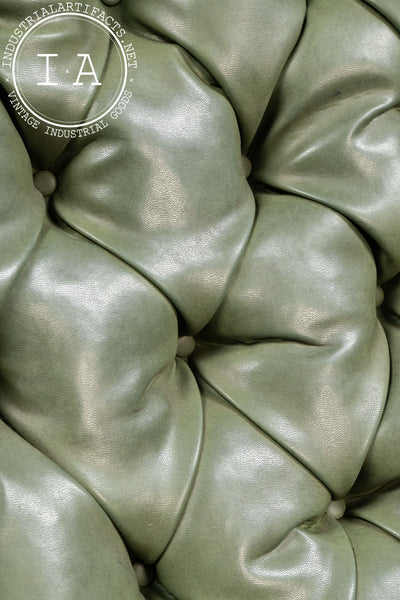 Antique Tufted Leather Lounge Armchair with Carved Dog Accents in Green