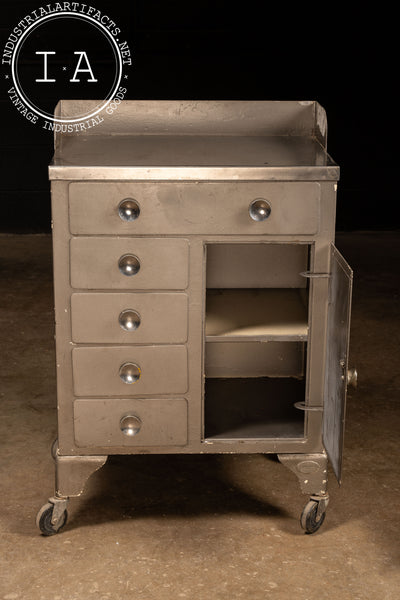 Vintage Industrial Steel Rolling Cabinet by Bel Geddes