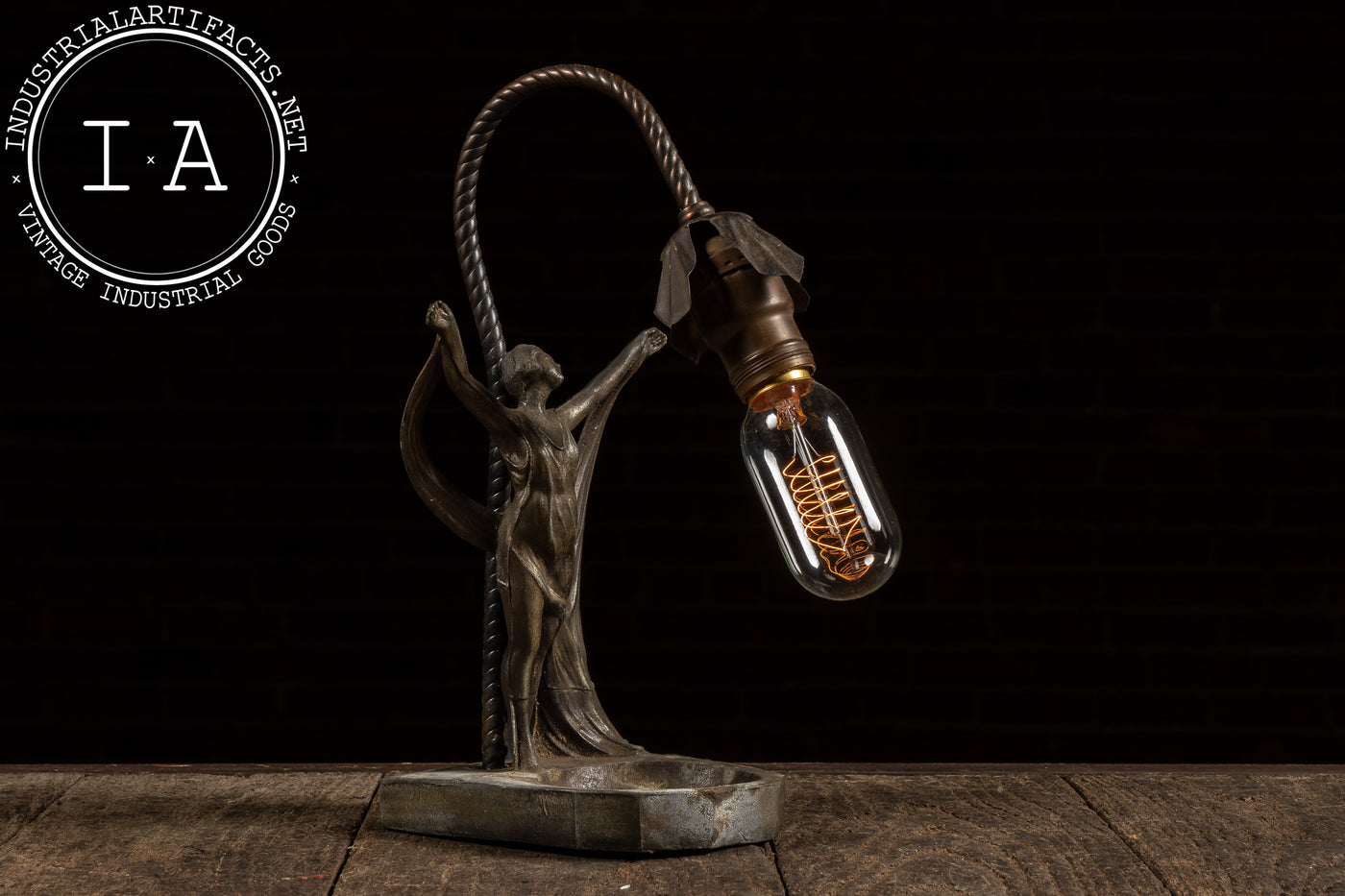 c. 1900 Art Nouveau Figural Woman Lamp With Ashtray