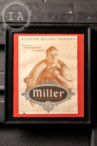 Vintage Framed Miller Tires Framed Litho Advertisement