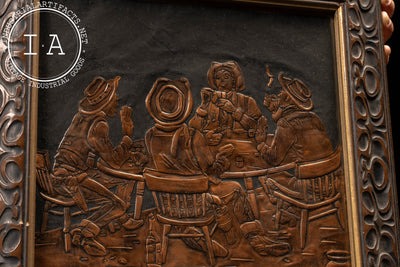 Cowboys Gambling | Framed Repoussé Copper Art Piece