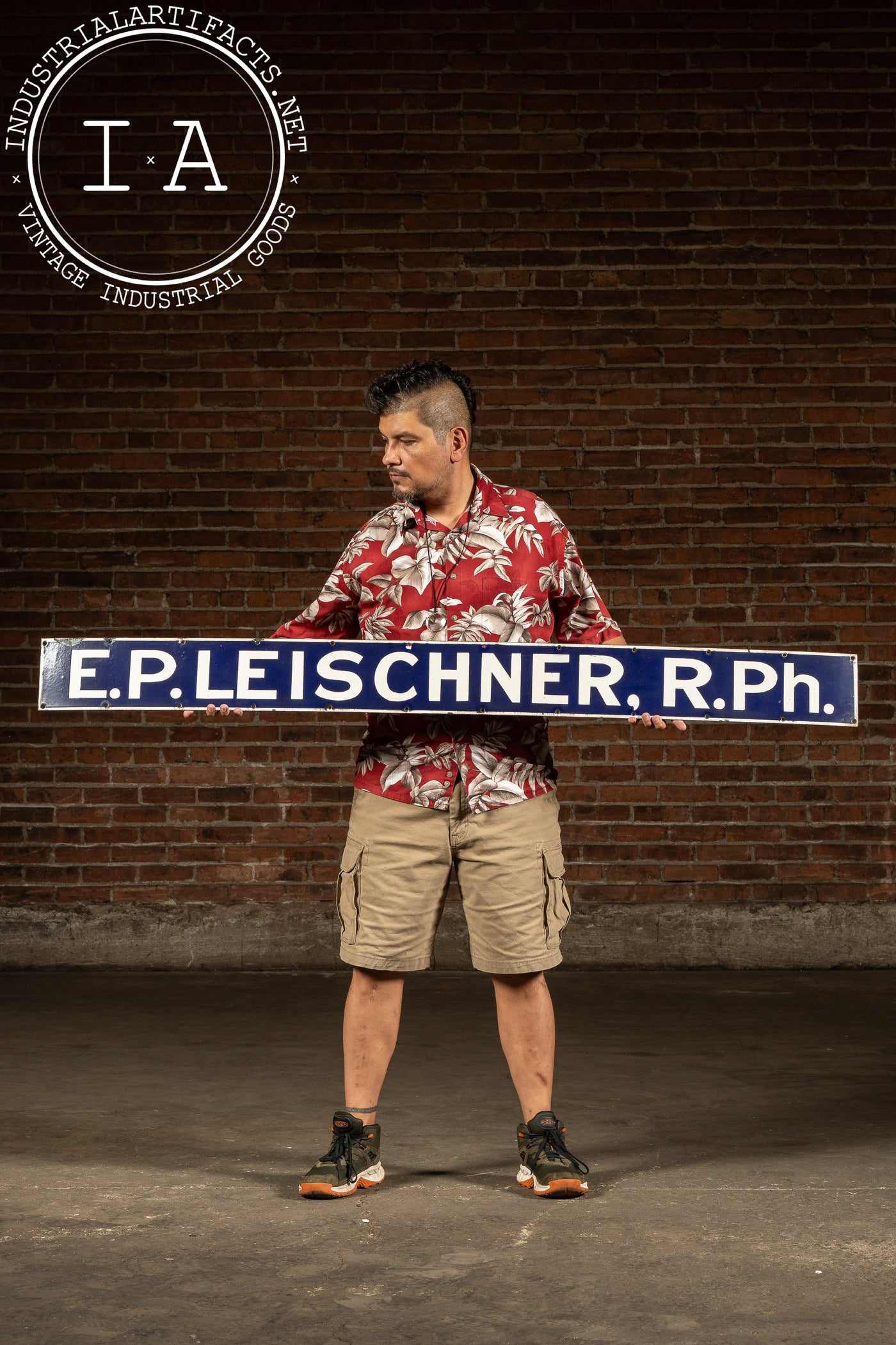 Early 20th Century E.P. Leischner Single-Sided Porcelain Pharmacy Sign