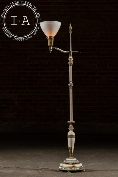 Antique Bridge Arm Floor Lamp with Milk Glass Shade