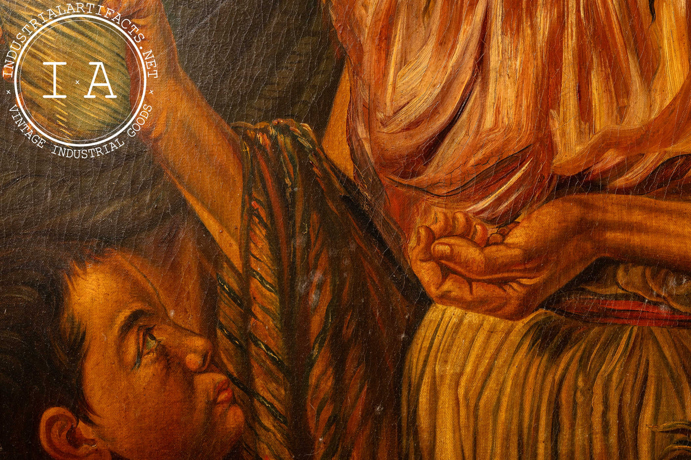 Two Women and Child | Framed Mexican Oil Painting