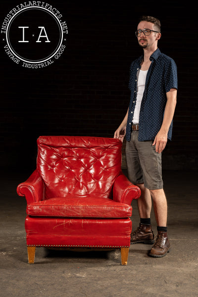 Vintage Tufted Leather Lounge Chair in Candy Apple Red