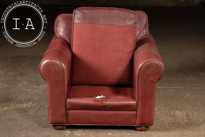 Red Leather Armchair with Ottoman