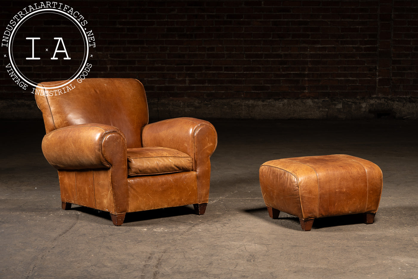 Vintage Leather Club Chair and Ottoman