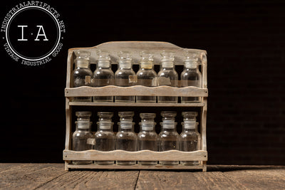 Early Apothecary Bottle Rack with Twelve Glass Stoppered Vials