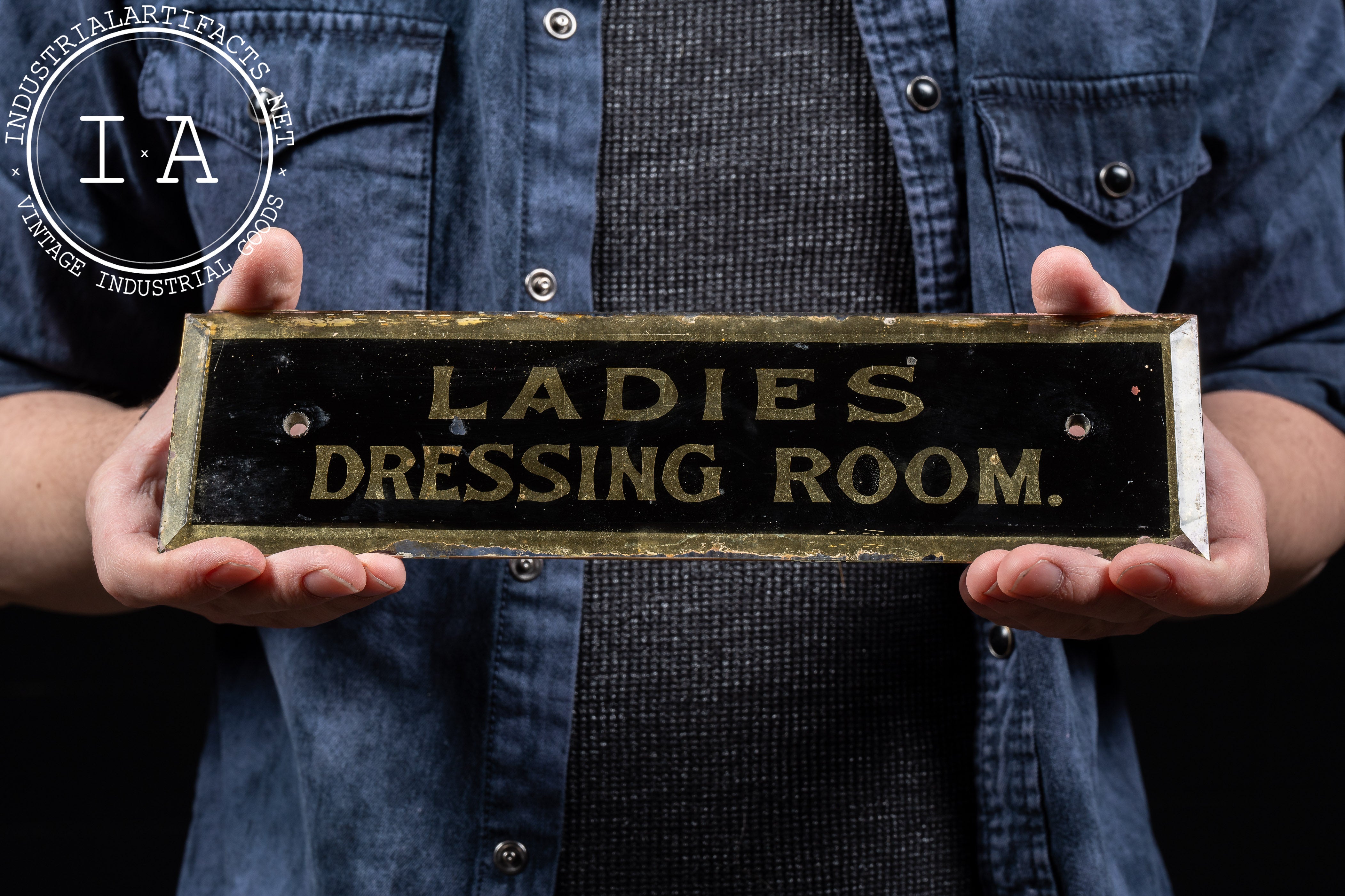 Ladies Side Sign Antique Reverse-Painted Ladies Room Beveled Glass Sign – Industrial ...